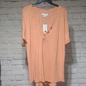 New Directions (XL) Peach faux Button-Detail Top NWT